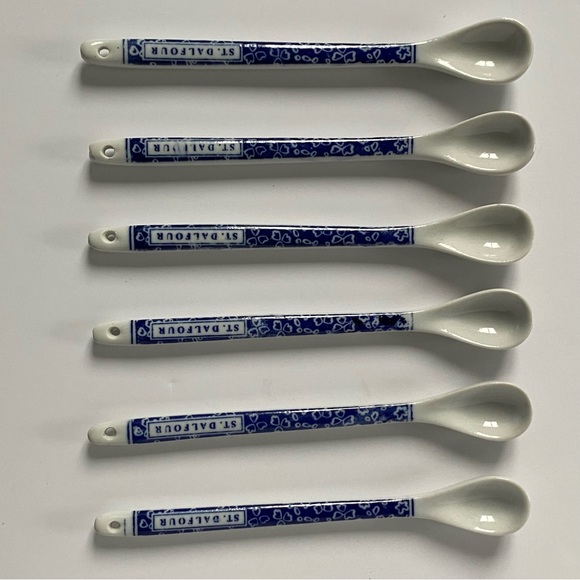 St. Dalfour Porcelain Spoon Blue White Jam Condiment Sugar 7.25" French Pottery - Picture 13 of 13
